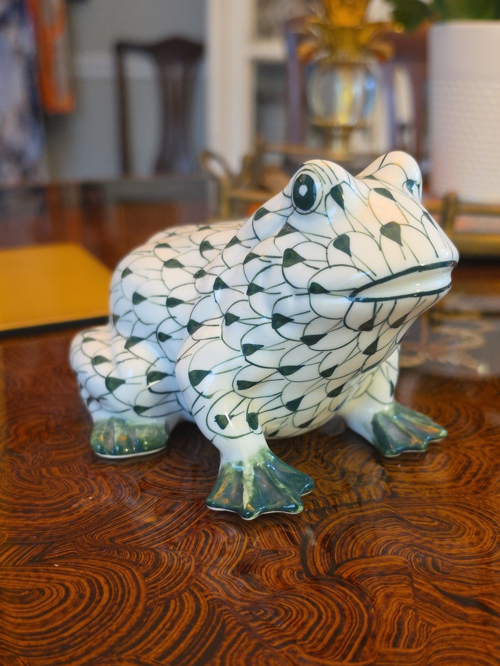 MCM Japanese Andrea by Sadek Herend Style Fishnet Pattern Porcelain Frog Vintage